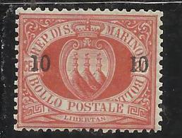 SAN MARINO 1892 CIFRA SOPRASTAMPATO SURCHARGE CENT.10 SU 20 II TIPO DISCRETA CENTRATURA MNH - Varietà & Curiosità