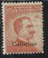 COLONIE ITALIANE EGEO 1921 - 1922 CALINO CALIMNO  20 CENTESIMI CON FILIGRANA WATERMARK MNH - Egée (Calino)