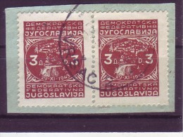 JAJCE-WATERFALLS-3 D-PAIR-POSTMARK-VRŠAC-VOJVODINA-SERBIA-YUGOSLAVIA-1945 - Used Stamps