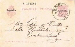 6469. Entero Postal LERIDA 1931, Sobrecarga Republica Num 61 - 1850-1931