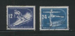 EAST GERMANY DDR 1950 WINTER SPORTS SET OF 2 USED SKIING SKIER ICE-SKATING - Autres & Non Classés