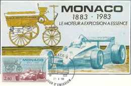 MONACO - Le Moteur à Explosion - 1883 - 1983 -Timbre Et Tampon Jour D'émission - Maximumkaarten