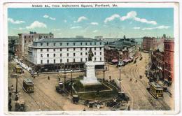 I1182 Portland - Middle Street From Monument Square - Auto Cars Voitures Tram / Viaggiata 1919 - Portland