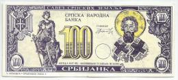 Yugoslavia Serbia  100 Srbijanka 1993. VF Fantasy Propaganda Banknote Scarce - Yougoslavie