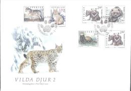 Sweden  1993 FDC Cover: Fauna, Wild Animals, Wildtiere: Brown Bear, Wolf, Lynx, Polecat, Bear Trace Cancellation - Briefe U. Dokumente