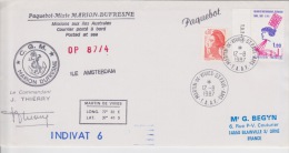 PLIS ANTARCTIQUE   MARION DUFRESNE  OP 87/4 INDIVAT 6 MARTIN DE VIVIES 12-8-1987 - Lettres & Documents