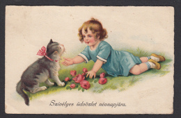 CHILDREN - Girl And Cat, Year 1920 - Humorous Cards