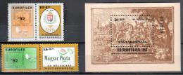 Hungary 1992 EUROFILEX'92 Mi 4210-4211+bl.221 MNH (**). - Unused Stamps