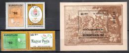 Hungary 1992 EUROFILEX'92 Mi 4210-4211+bl.221 MNH (**). - Neufs