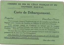 CARTE DE DEBARQUEMENT . RAILWAYS... - Other & Unclassified