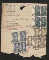 POLAND 1934 COURT FEE DOCUMENT WITH 4 X 80GR COURT DELIVERY FEE REVENUE BF#13 + 5 X 50GR 3 X 3ZL + 1 X 10 COURT REVENUES - Revenue Stamps