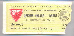 Football RED STAR BELGRADE Vs BASEL TICKET 05.11.1980 EUROPEAN CHAMPIONS CUP - Tickets & Toegangskaarten
