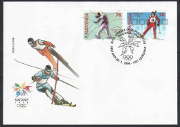 A017 FDC Slowenien Slovenia 1998 Mi.No. 217 - 218 Sport Winter Olympic Games Nagano Japan Biatlon Ski Jump Slalom - Invierno 1998: Nagano