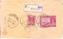 19.07.1947 Registered Commercial Cover From Wakema, Burma To Sivaganga, India Via Alavakottai - Myanmar (Birmanie 1948-...)