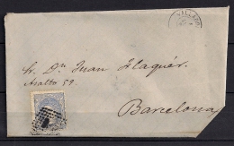 1872 VALLADOLID A BARCELONA, CARTA COMPLETA CIRCULADA, EDIFIL 107, 50 MILÉSIMAS - Briefe U. Dokumente