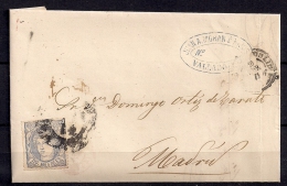 1871 VALLADOLID A MADRID, CARTA COMPLETA CIRCULADA, EDIFIL 107, 50 MILÉSIMAS - Storia Postale