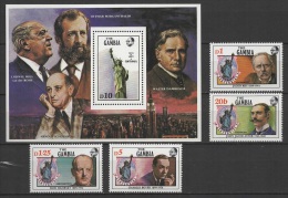 Gambia (1986) Yv. 602/05 + Bf. 26  /  Buildings - Architecture - Statue Of Liberty - Sonstige