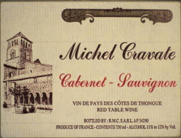 ETIQUETTE De VIN " CABERNET-SAUVIGNON " - MICHEL CRAVATE  CÔTES De THONGUE- Parfait état  - - Vin De Pays D'Oc