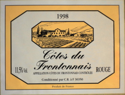 ETIQUETTE De VIN " CÔTES Du FRONTONNAIS ROUGE 1998  " - Conditionné Par C.R à F 30350 Moulézan  - Parfait état  - - Vin De Pays D'Oc