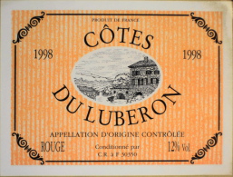 ETIQUETTE De VIN " CÔTES Du LUBERON ROUGE 1998  " - Conditionné Par C.R à F 30350 Moulézan  - Parfait état  - - Vin De Pays D'Oc