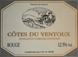 ETIQUETTE De VIN " CÔTES Du VENTOUX ROUGE  " - Conditionné Par C.R à F 30350 Moulézan  - Parfait état  - - Côtes Du Ventoux