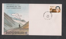 INDIA, 1993,   FDC,  Birth Centenary Of Rahul Sankrityayan, Traveller And Man Of Letters,  Bombay Cancellation - Cartas & Documentos