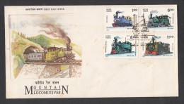 INDIA, 1993,   FDC,  Mountain Locomotives, Train Engines,  Bombay  Cancellation - Covers & Documents