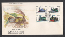 INDIA, 1993,   FDC,  Mountain Locomotives, Train Engines,  Calcutta  Cancellation - Lettres & Documents