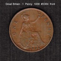 GREAT BRITAIN    1  PENNY   1936  (KM # 838) - D. 1 Penny