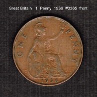 GREAT BRITAIN    1  PENNY   1936  (KM # 838) - D. 1 Penny