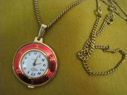 GIGANTIC Geneve Gold Enamel Quartz Watch Pendant&chain - Sonstige & Ohne Zuordnung