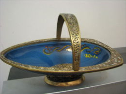 Vintage Enameled Brass Vase Basket By ILAN, Israel - Bronzen