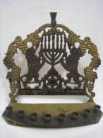 VINTAGE LIONS HANUKKAH MENORAH LAMP ISRAEL 1960´S - Bronzes