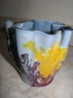 Vintage MULTI COLOR Handkerchief FAZZOLETTO Art Glass VASE Israel - Glass & Crystal