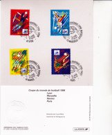 FEUILLET FDC COUPE DU MONDE FOOT 1997 -OBLITERATIONS- LYON-MARSEILLE-NANTES ----PARIS - 1990-1999