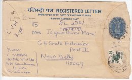 Used Registered Letter, PSE,  India Postal Stationery Envelope,   As Scan - Enveloppes