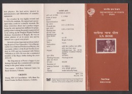 INDIA, 1994, Birth Centenary Of Satyendra Nath Bose, , Physicist, Folder - Lettres & Documents