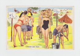 Humoristique - Femme Pin'up Sexy Mi Nue Maillot De Bain  - CHACUN SON TOUR WC > Eau Potable Pompe Camping TENTE - Carrière, Louis