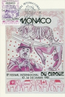 MONACO -  Festival International Du Cirque 1981 - Tampon à Date D'émission - Cartoline Maximum