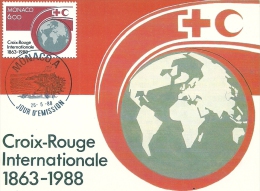 MONACO - Croix Rouge Internationale 1863-1988 - Tampon à Date D'émission - Cartoline Maximum