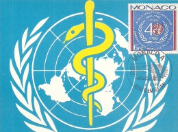 MONACO - Oranisation Mondiale De La Santé 1948-1988 - Tampon à Date D'émission - Maximum Cards