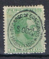 Sello FILIPINAS, Colonia Española, 1/8 C. Habilitado  * - Filipinas