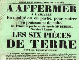 VP809 - LAGNY - Affiche étude Me BURDEL A Affermer De 6 Pièces De Terre - Affiches