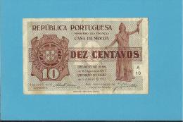 CÉDULA De 10 CENTAVOS - SÉRIE A10 - CASA DA MOEDA - PORTUGAL - EMERGENCY PAPER MONEY - NOTGELD - Portugal