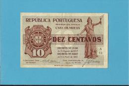 CÉDULA De 10 CENTAVOS - SÉRIE A12 - CASA DA MOEDA - PORTUGAL - EMERGENCY PAPER MONEY - NOTGELD - Portugal