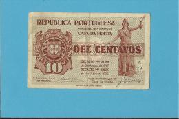 CÉDULA De 10 CENTAVOS - SÉRIE A29 - CASA DA MOEDA - PORTUGAL - EMERGENCY PAPER MONEY - NOTGELD - Portogallo