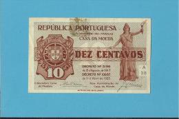 CÉDULA De 10 CENTAVOS - SÉRIE A38 - CASA DA MOEDA - PORTUGAL - EMERGENCY PAPER MONEY - NOTGELD - Portugal
