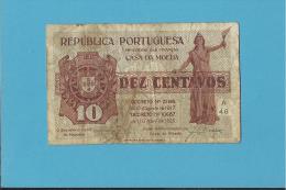 CÉDULA De 10 CENTAVOS - SÉRIE A46 - CASA DA MOEDA - PORTUGAL - EMERGENCY PAPER MONEY - NOTGELD - Portugal