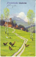 Mailick Artist Signed 'Frohliche Ostern' Happy Easter, Chickens Farm Scene, C1910s Vintage Postcard - Mailick, Alfred