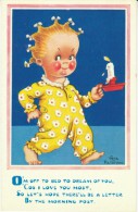 Vera Paterson Artist Signed, O'm Off To Bed Child With Candle Pajamas, Romance Humor, C1930s(?) Vintage Postcard - Paterson